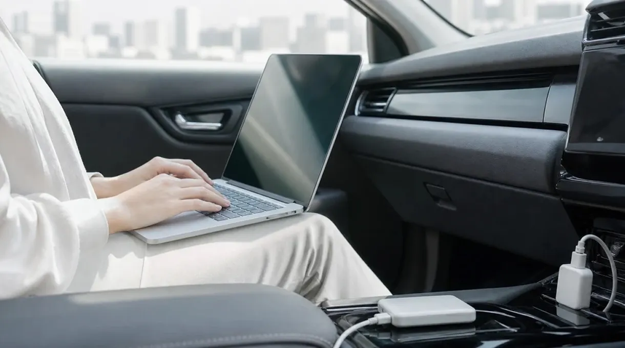 車内でモバイルWi-Fiを使用している様子